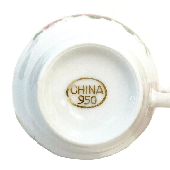 Ceramic Porcelain China 950 Pink Flower Teacup Saucer & Egg Holders White Gold - Picture 5 of 16